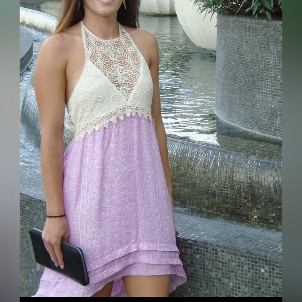 O'Neill "Anna Sui" pink and Cream Lace halter top Dress
